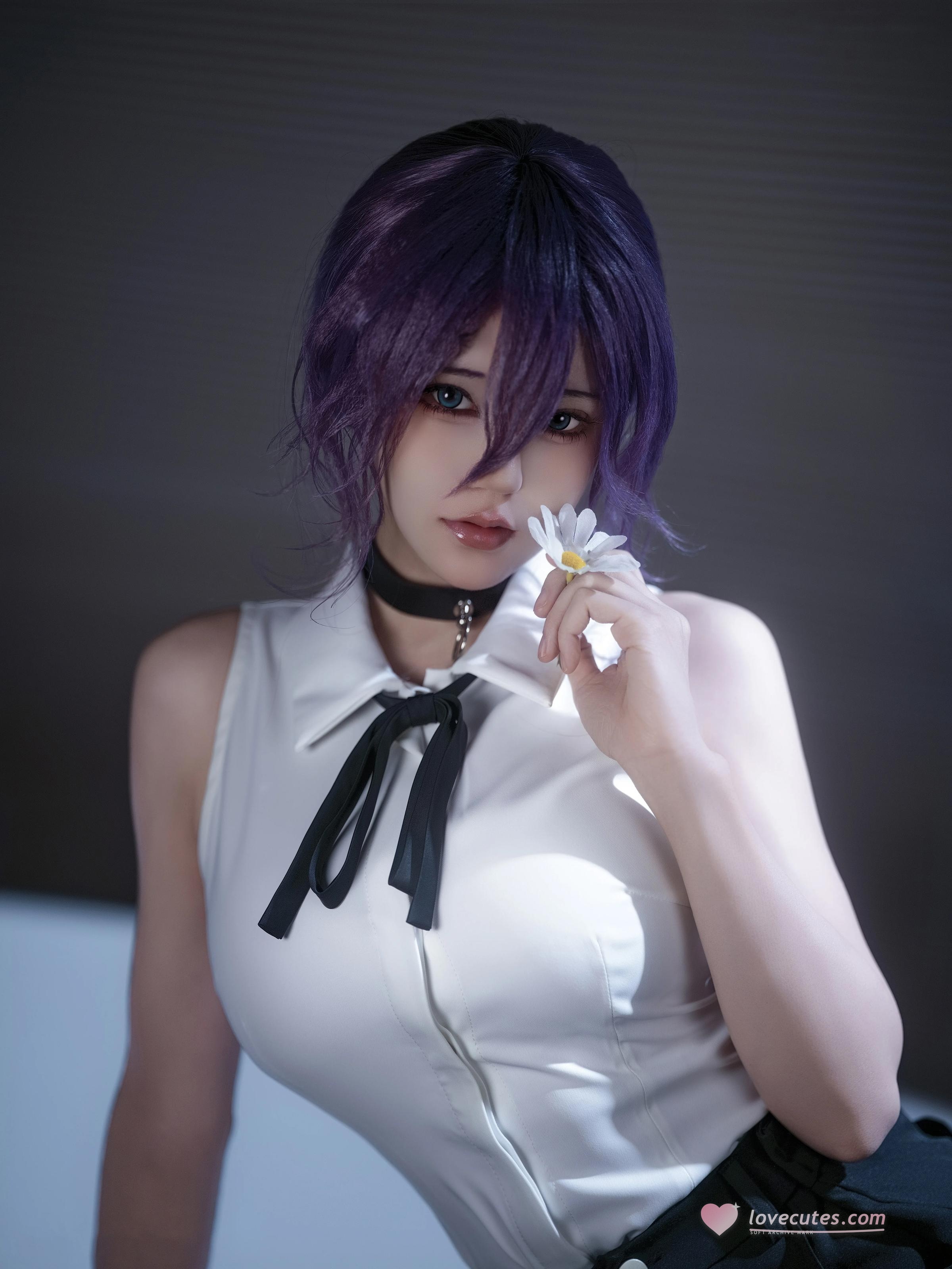 [cosplay] 小仓千代w - 链锯人 蕾塞：紫发白衬衫白丝 角色还原 32P