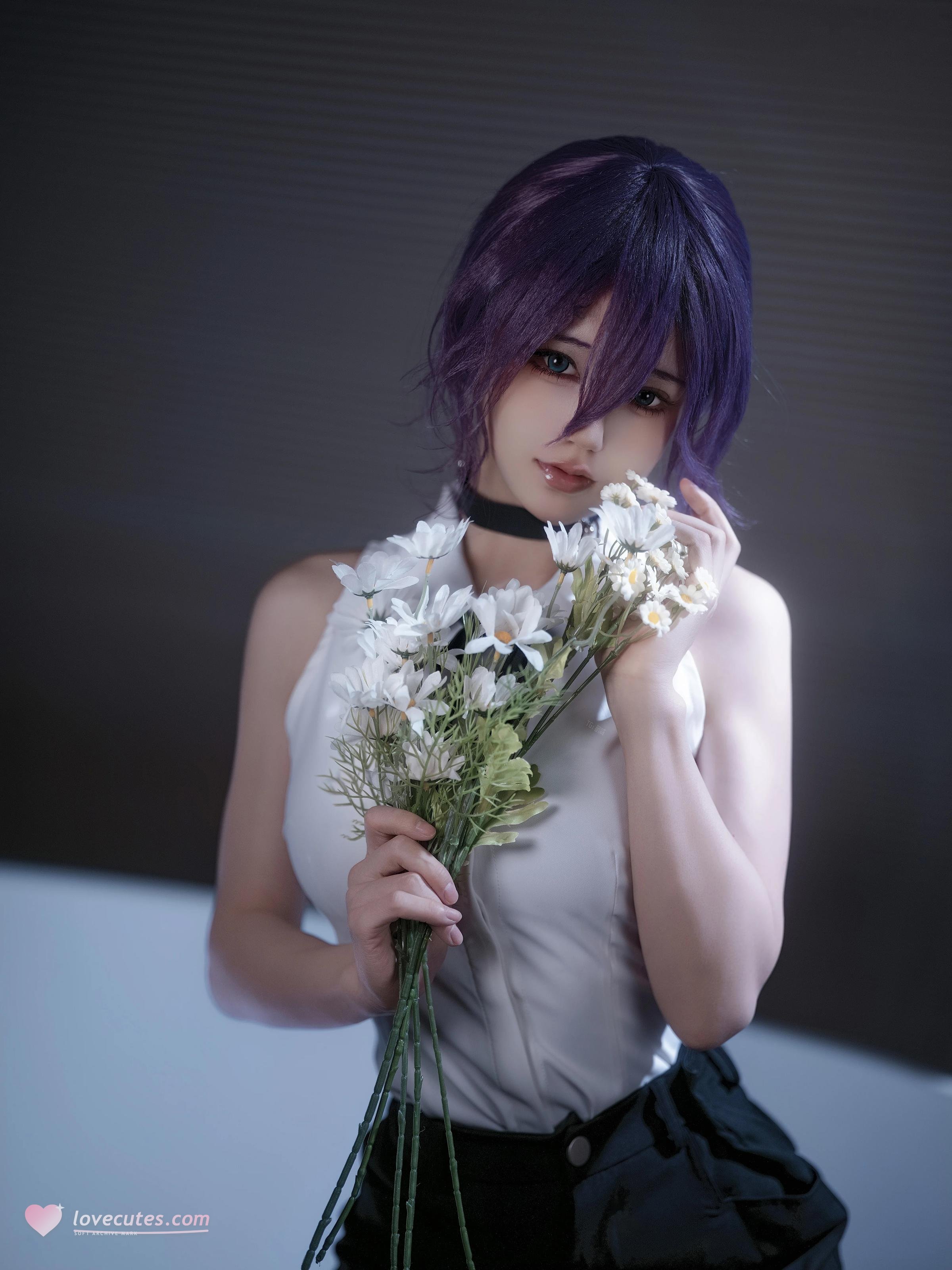 [cosplay] 小仓千代w - 链锯人 蕾塞：紫发白衬衫白丝 角色还原 32P