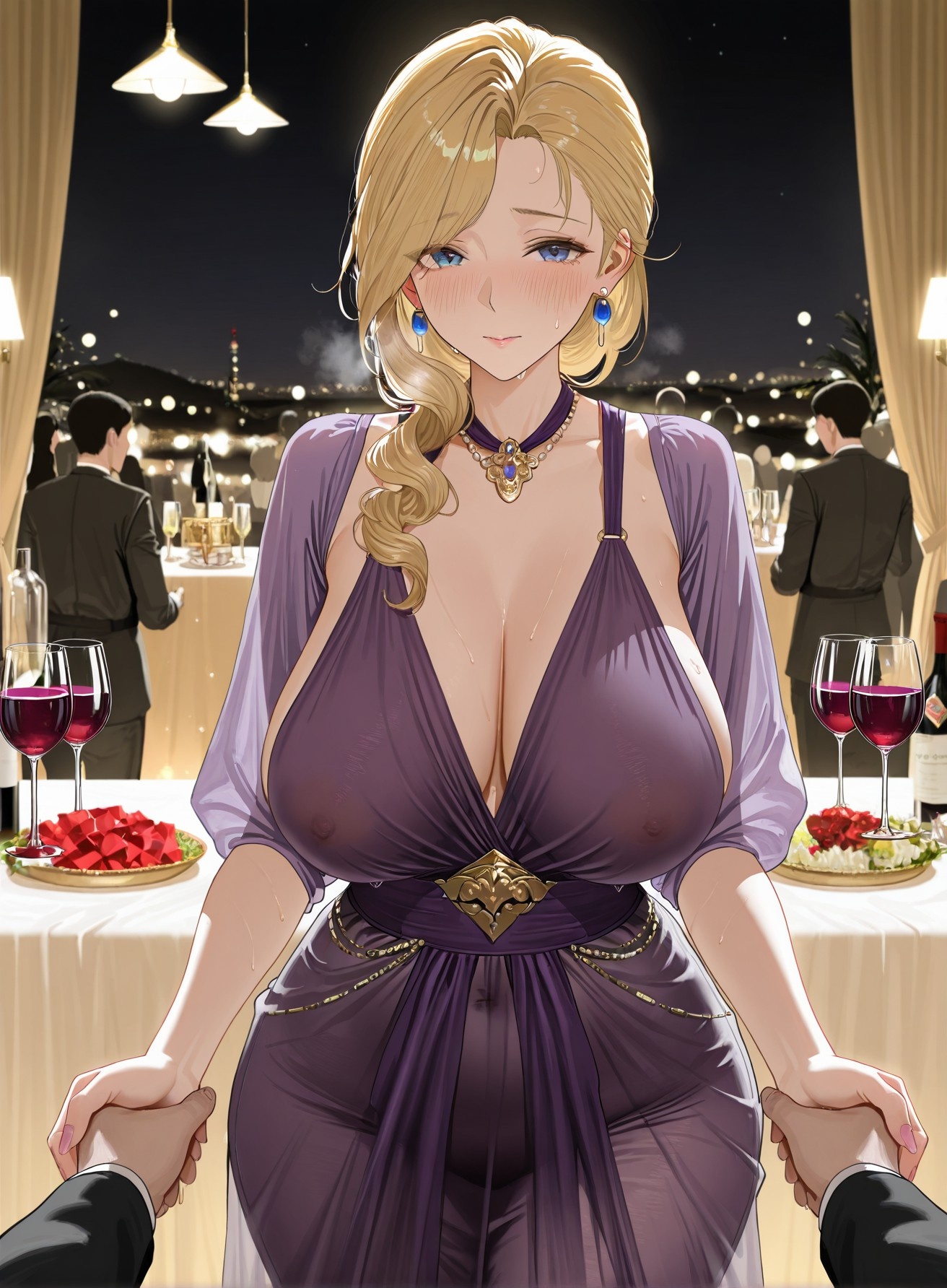 Cô Gái Anime Tạo Ra Bởi AI - 碧蓝航线 胡德: Đầm Dạ Hội Ngực Khủng, Đùi Đen Cao Gót 312P