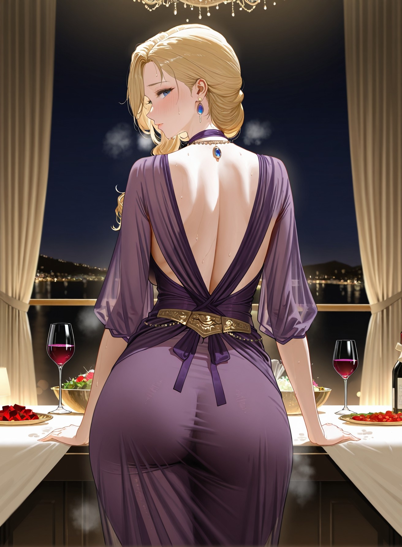 Cô Gái Anime Tạo Ra Bởi AI - 碧蓝航线 胡德: Đầm Dạ Hội Ngực Khủng, Đùi Đen Cao Gót 312P