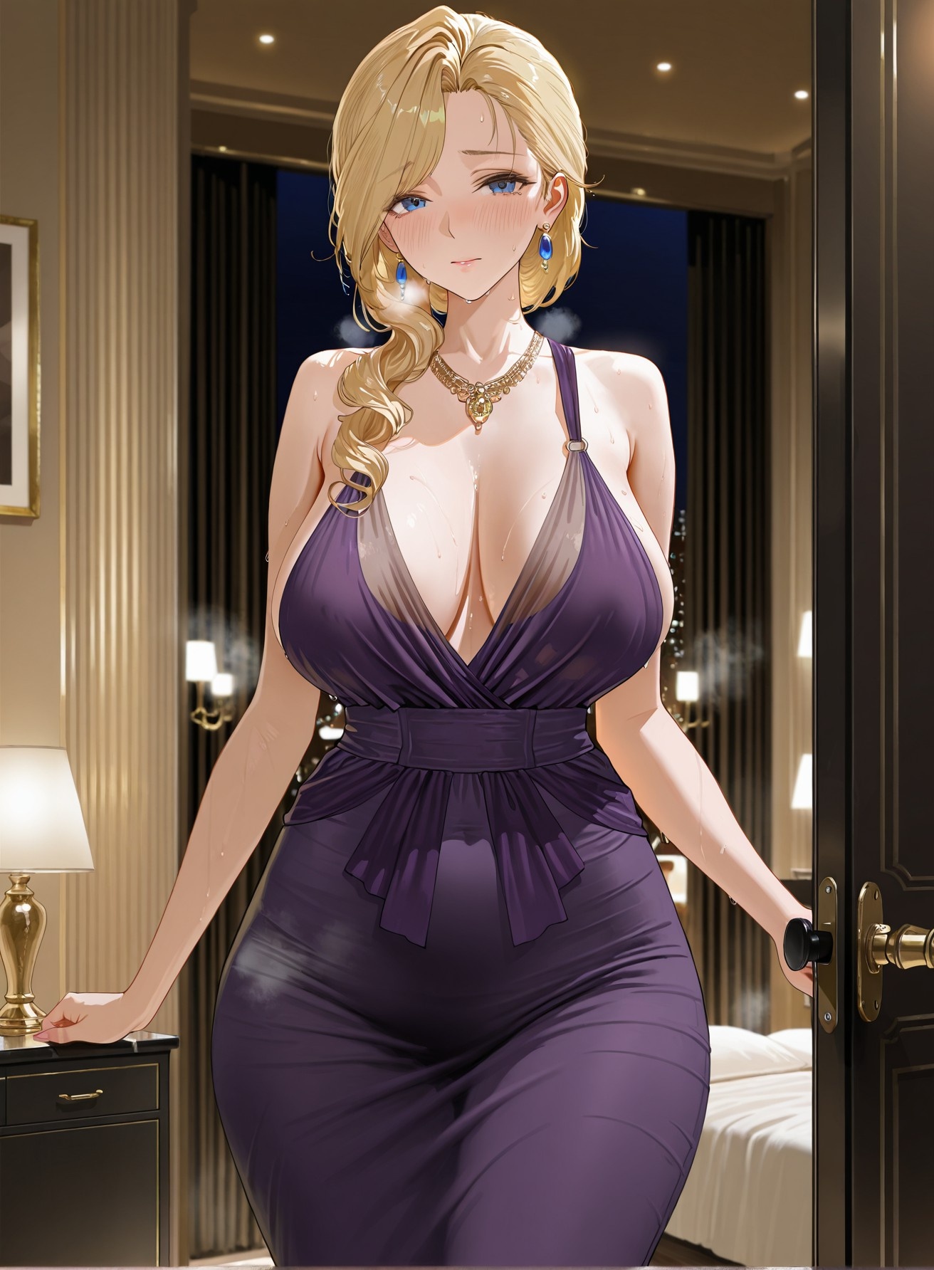 Cô Gái Anime Tạo Ra Bởi AI - 碧蓝航线 胡德: Đầm Dạ Hội Ngực Khủng, Đùi Đen Cao Gót 312P