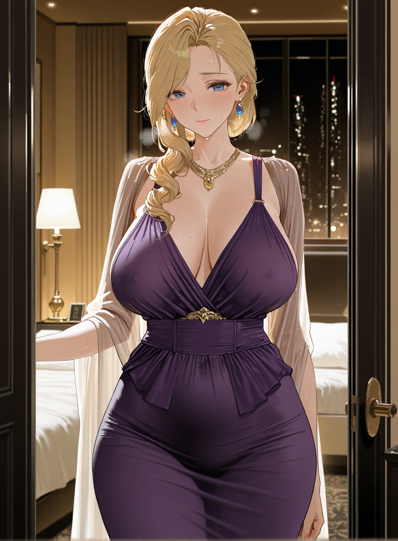Cô Gái Anime Tạo Ra Bởi AI - 碧蓝航线 胡德: Đầm Dạ Hội Ngực Khủng, Đùi Đen Cao Gót 312P
