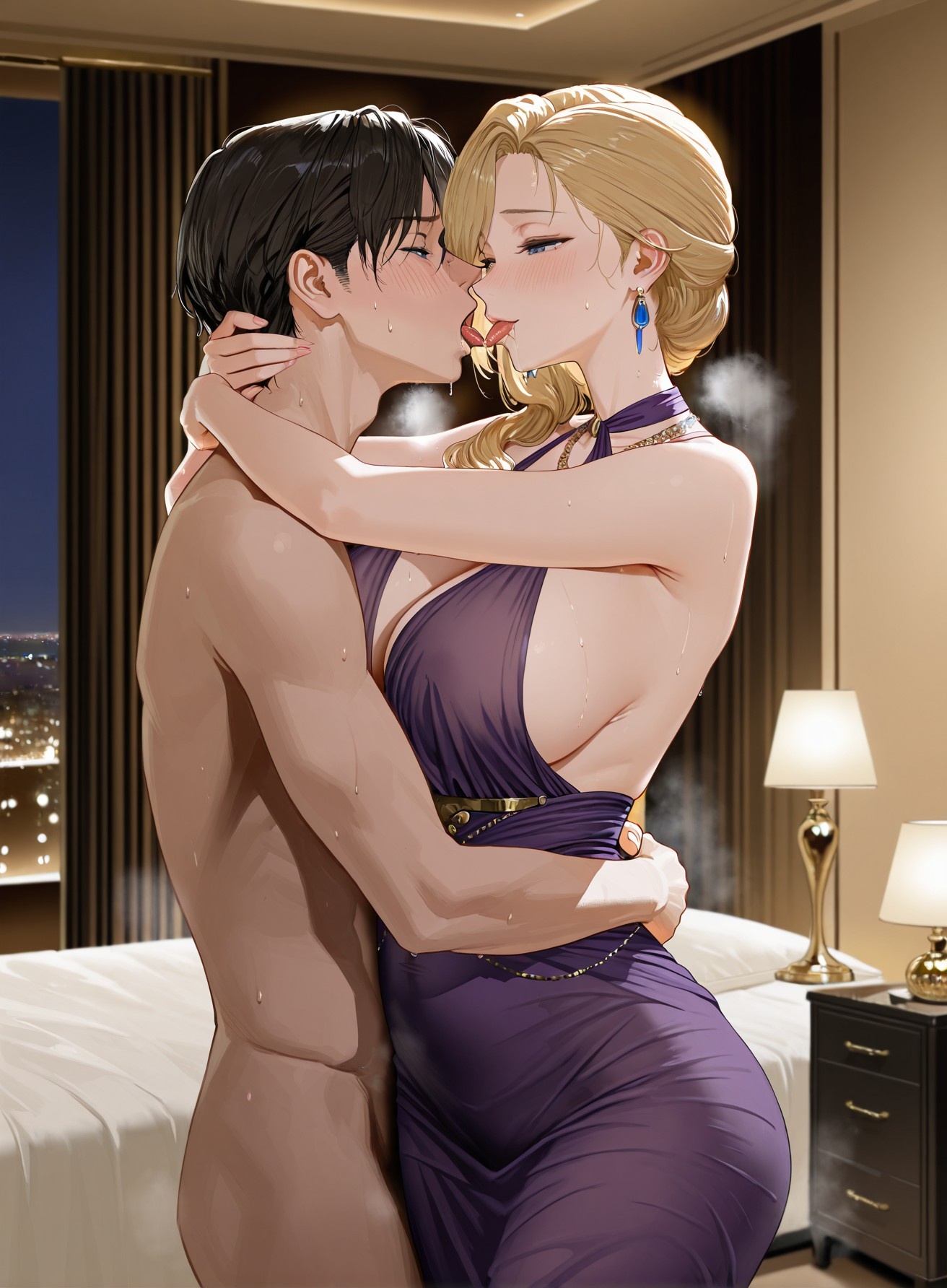 Cô Gái Anime Tạo Ra Bởi AI - 碧蓝航线 胡德: Đầm Dạ Hội Ngực Khủng, Đùi Đen Cao Gót 312P