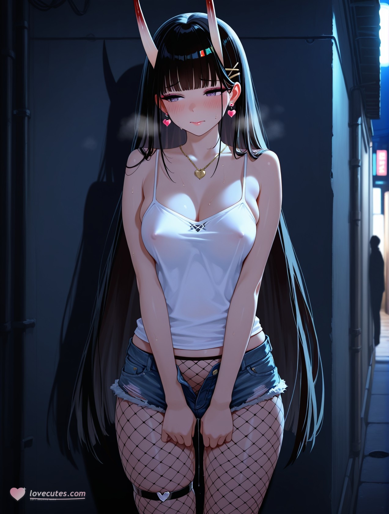 AI Generated Anime Girl - Azur Lane Naka Street: White Tank Top, Hot Pants, Curvy Figure, Teasing Props 254P