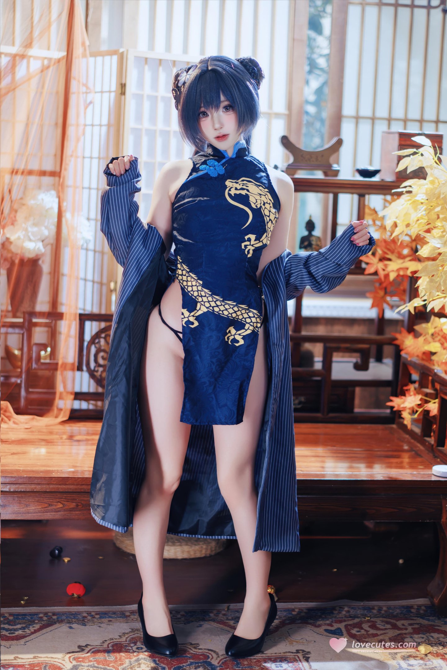 '[cosplay] Tây Viên Tự Nam Ca - Vịnh Lam Hồ Sơ Phi Tử: Sườn Xám Xanh Đen Tà Lưng, Tái Hiện Đầy Đủ 50P'