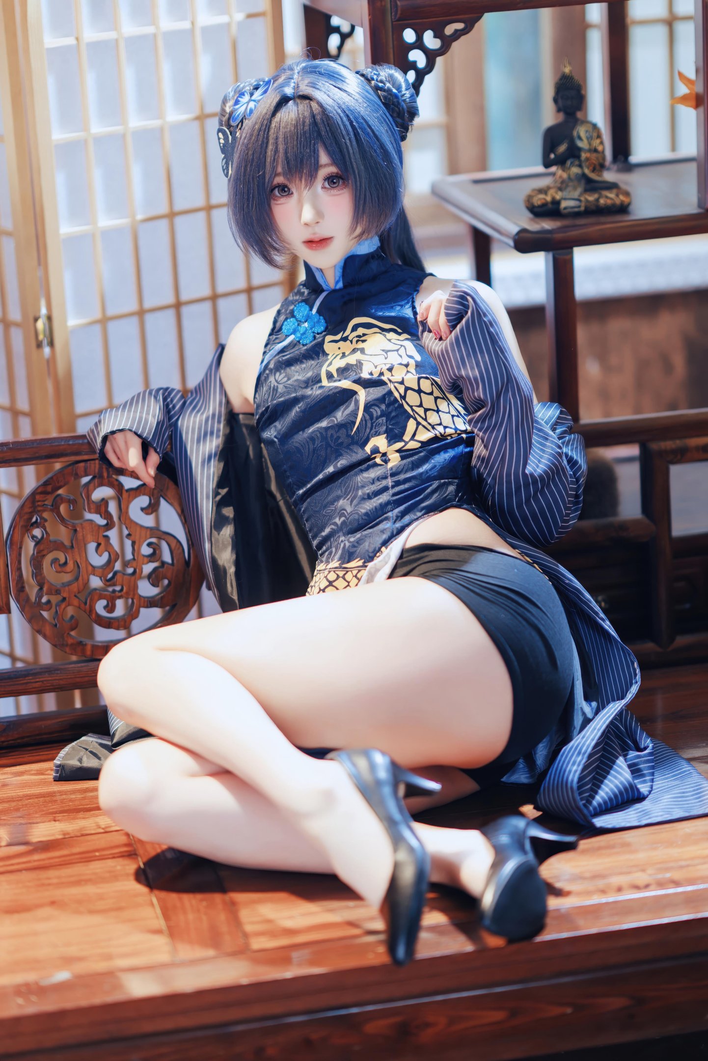 '[cosplay] Tây Viên Tự Nam Ca - Vịnh Lam Hồ Sơ Phi Tử: Sườn Xám Xanh Đen Tà Lưng, Tái Hiện Đầy Đủ 50P'