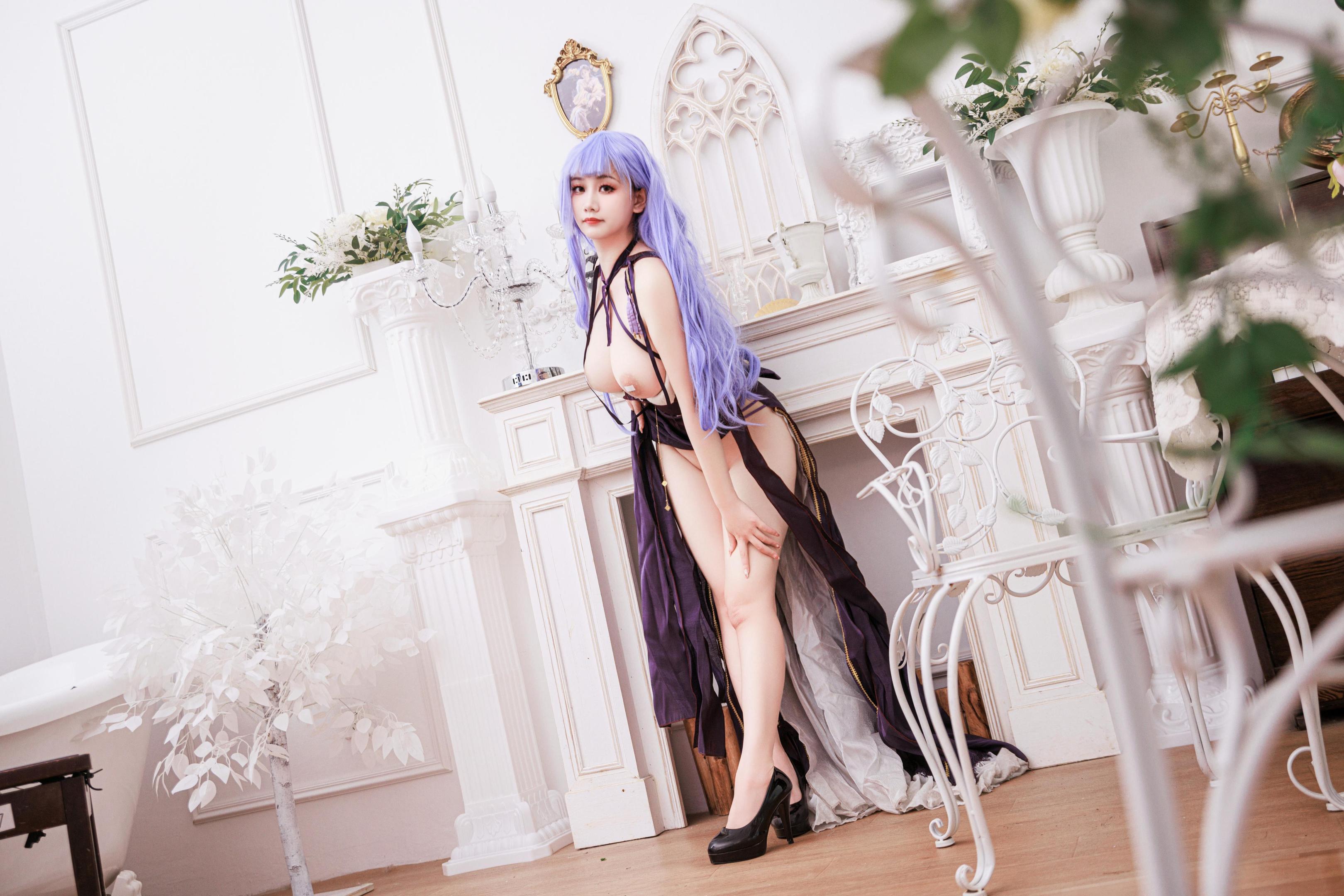 [cosplay] 阿雪雪 - 黛朵礼服：紫发礼裙露点美腿 角色还原 78P