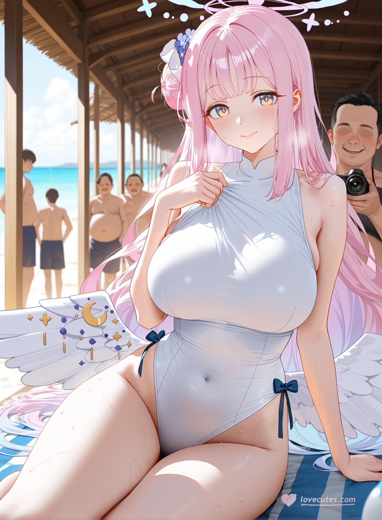 AI Generated Anime Girl - 碧蓝档案 圣园未花：泳装床拍露穴 240P