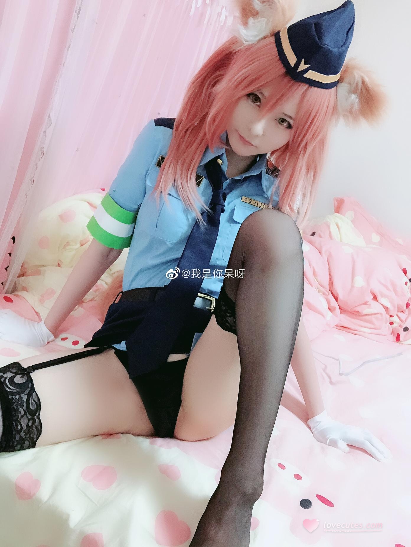 [cosplay] 习呆呆 - Fate 玉藻前：警服兽耳黑丝美腿还原 27P2V