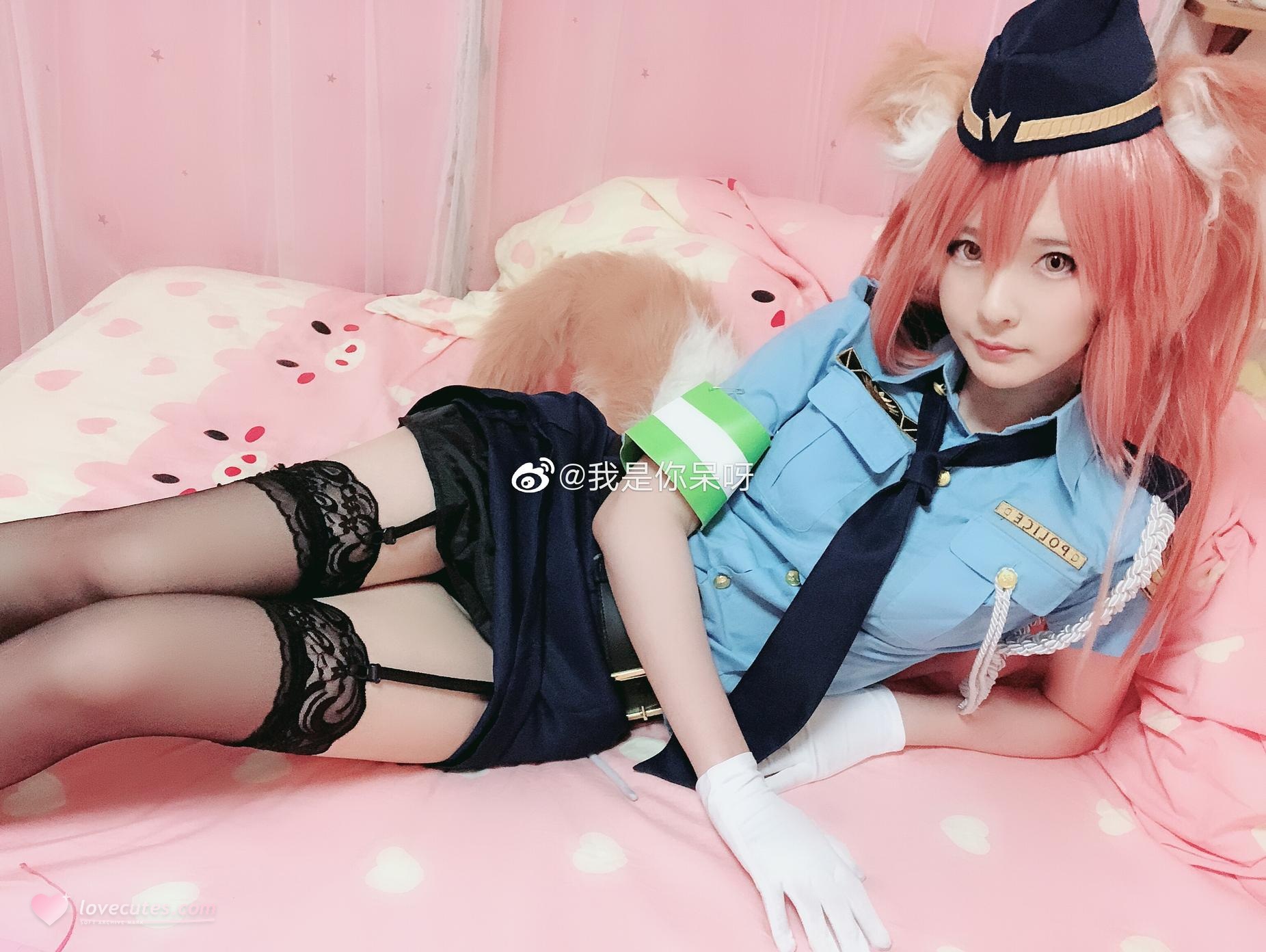 [cosplay] 习呆呆 - Fate 玉藻前：警服兽耳黑丝美腿还原 27P2V