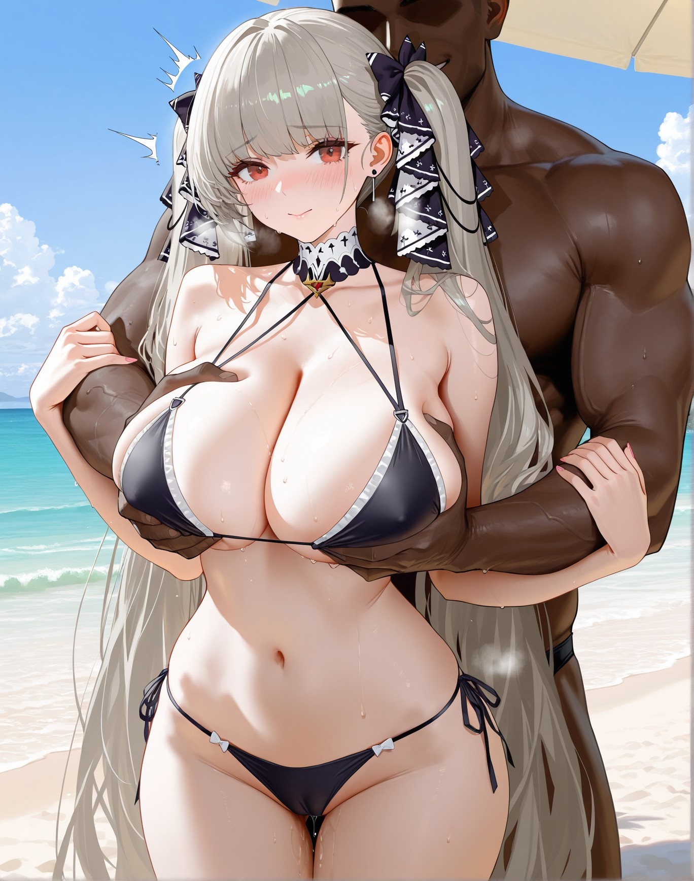 AI Generated Anime Girl - 陌生地点NTR：泳装双马尾露穴 162P