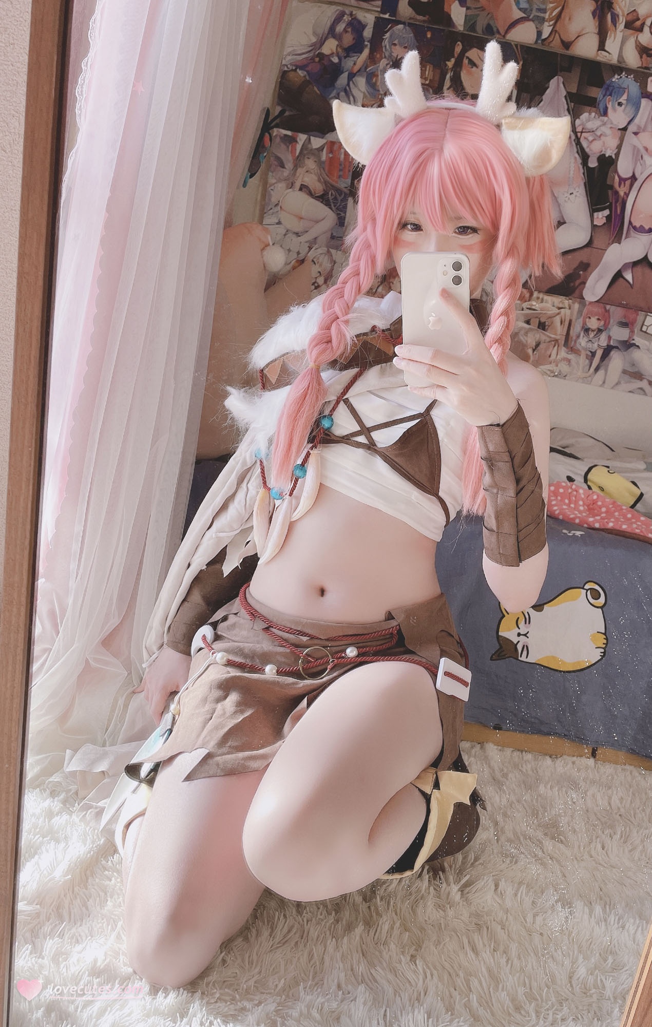 '[cosplay] Hí Đái Đái - Yêu: Tóc Hồng, Tai Thú, Khoảng Khắc Gợi Cảm 23P1V'