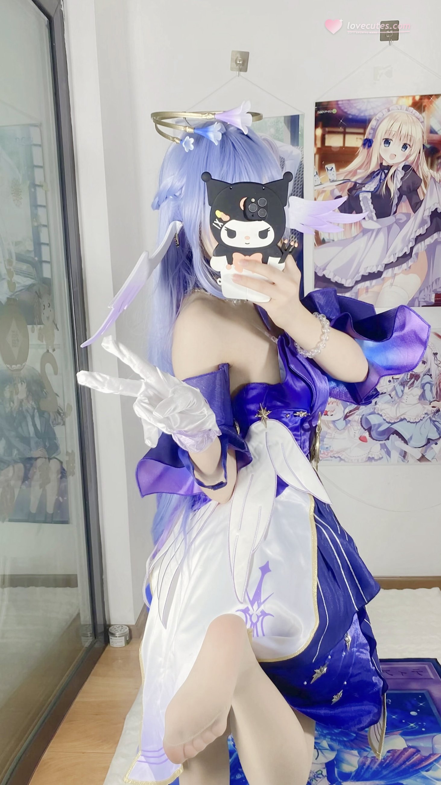 '[cosplay] 白栎Shirly - 崩坏星穹铁道 Chim Họa Mi: Bộ Váy Tím Trắng và Chân Dài Tự Sướng 40P6V'