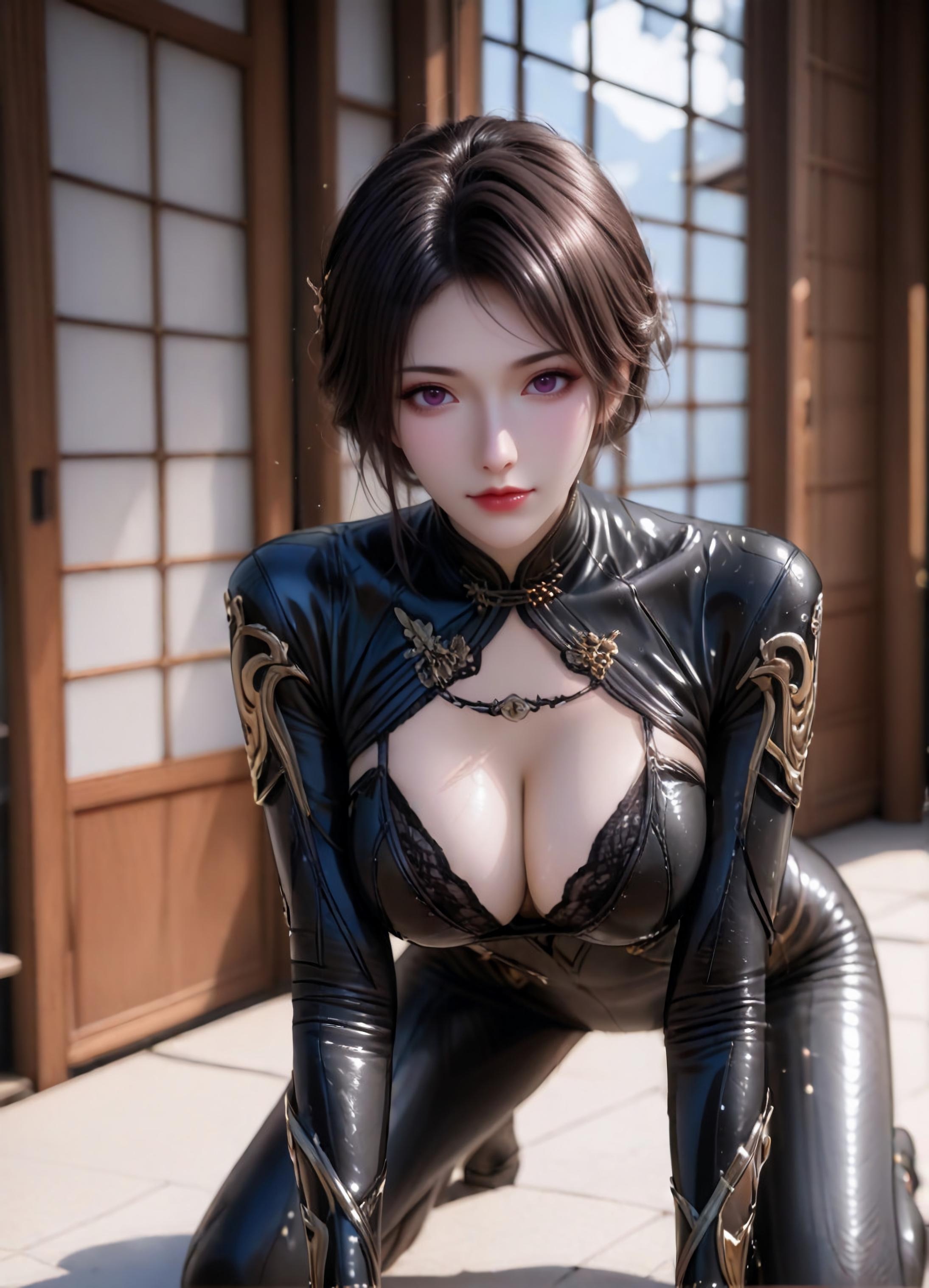AI Generated Anime Girl - 斗罗大陆 朱竹云：黑丝紧身湿身巨乳 105P