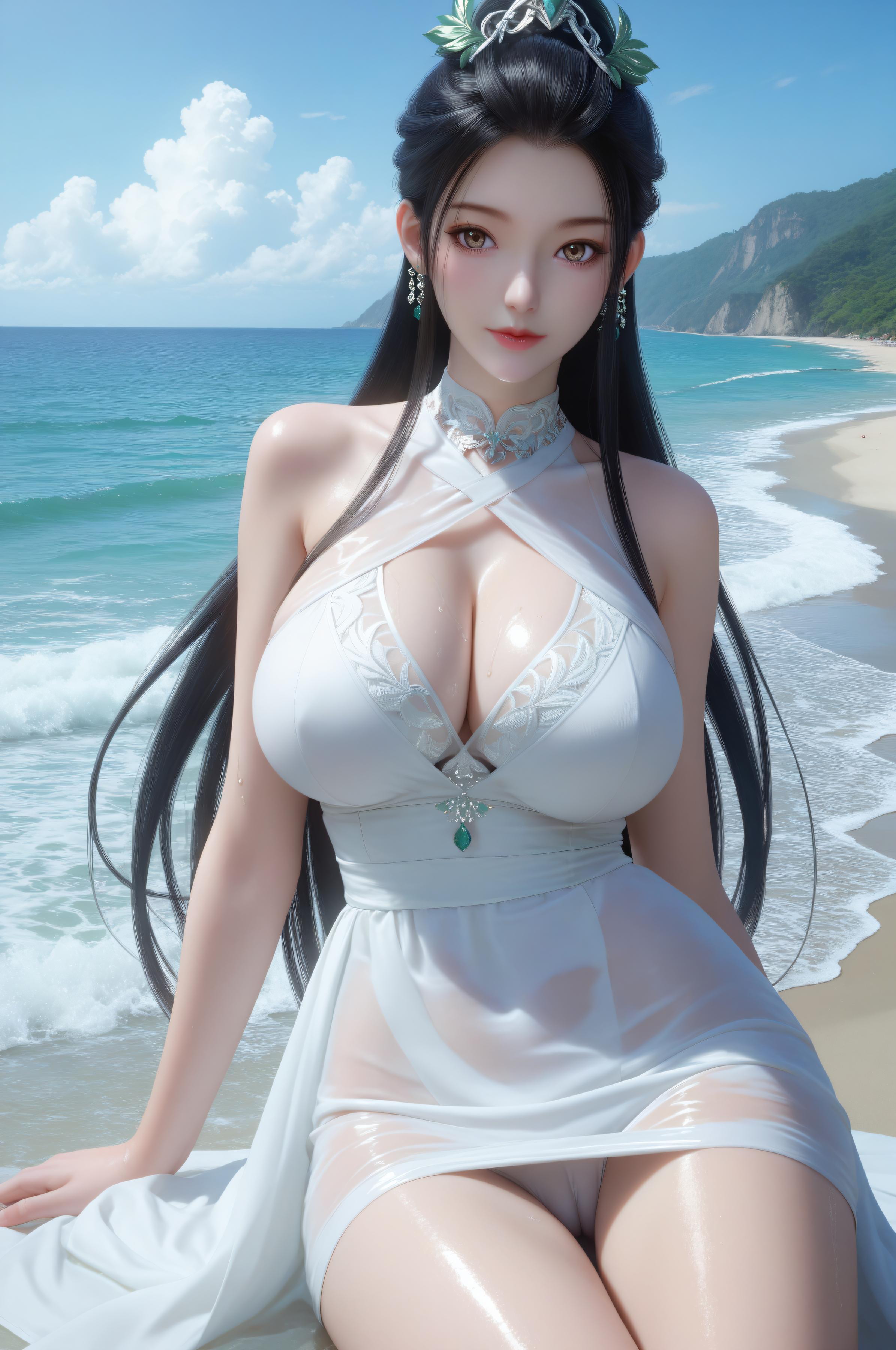 AI Generated Anime Girl - 神国之上 陆嫁嫁：海滩度假巨乳美腿 91P