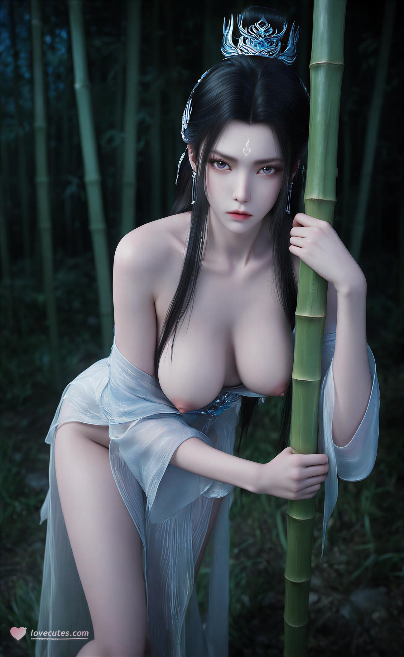 Cô Gái Anime Tạo Bởi AI - 诛仙 陆雪琪: Đen Tóc, Ngực Khủng, Váy Voan Quyến Rũ 138P