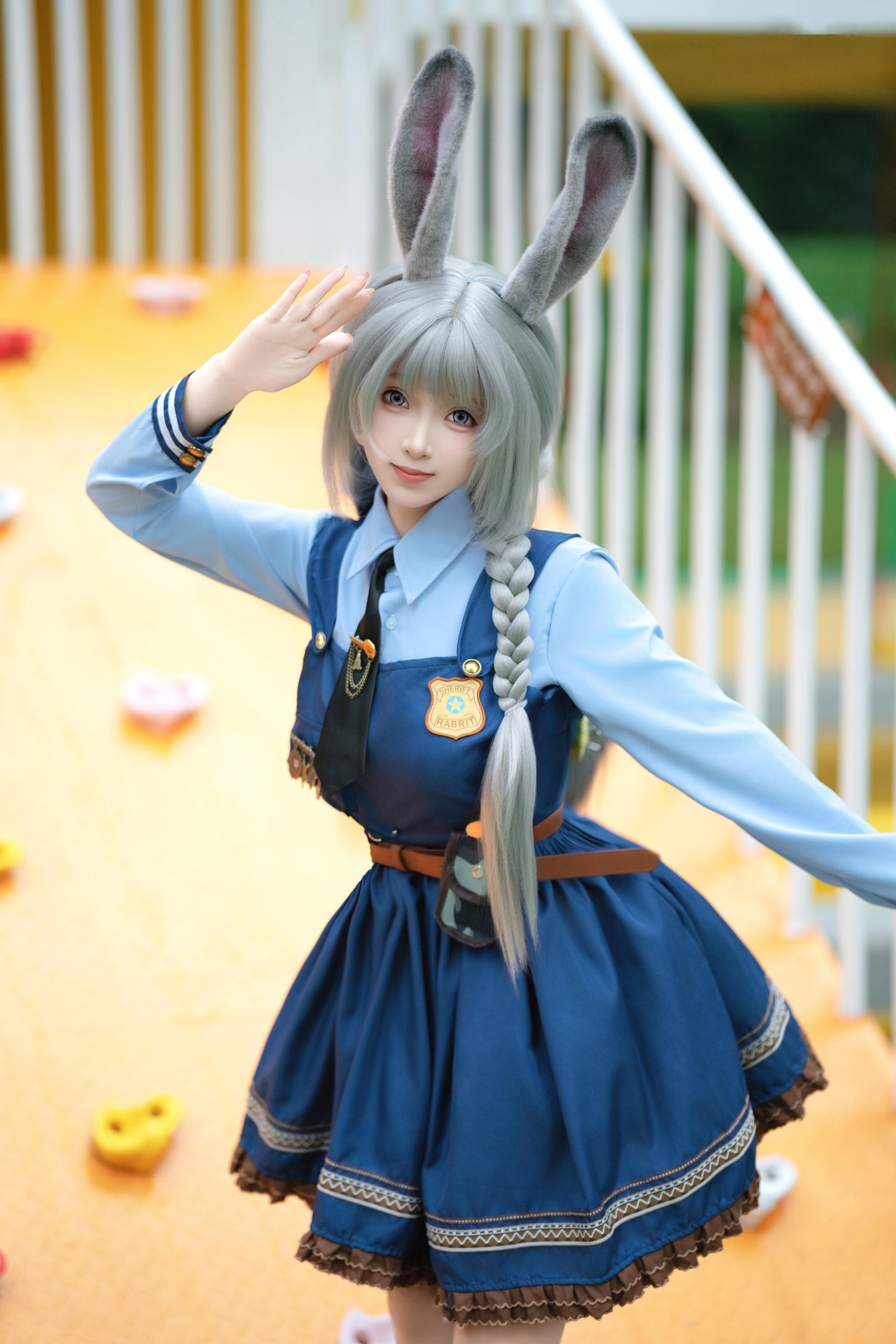 [cosplay] Bangni邦尼 - Cảnh sát thỏ: cảnh sát thỏ tai thỏ đồng phục xanh, xẻ cao dây buộc, quy mô lớn 72P8V