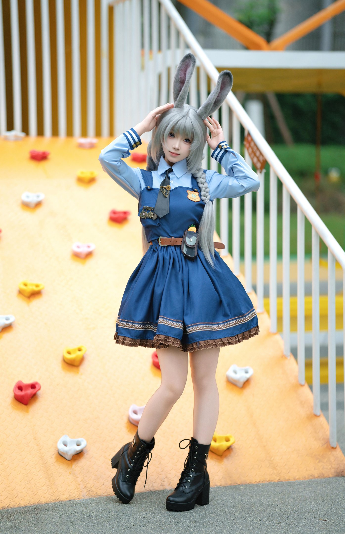 [cosplay] Bangni邦尼 - Cảnh sát thỏ: cảnh sát thỏ tai thỏ đồng phục xanh, xẻ cao dây buộc, quy mô lớn 72P8V
