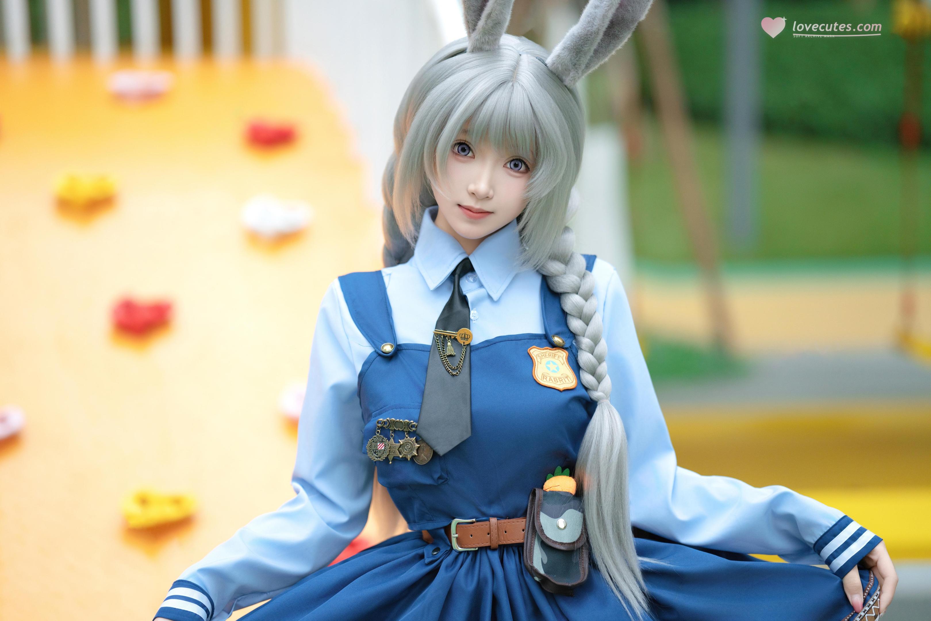 [cosplay] Bangni邦尼 - Cảnh sát thỏ: cảnh sát thỏ tai thỏ đồng phục xanh, xẻ cao dây buộc, quy mô lớn 72P8V