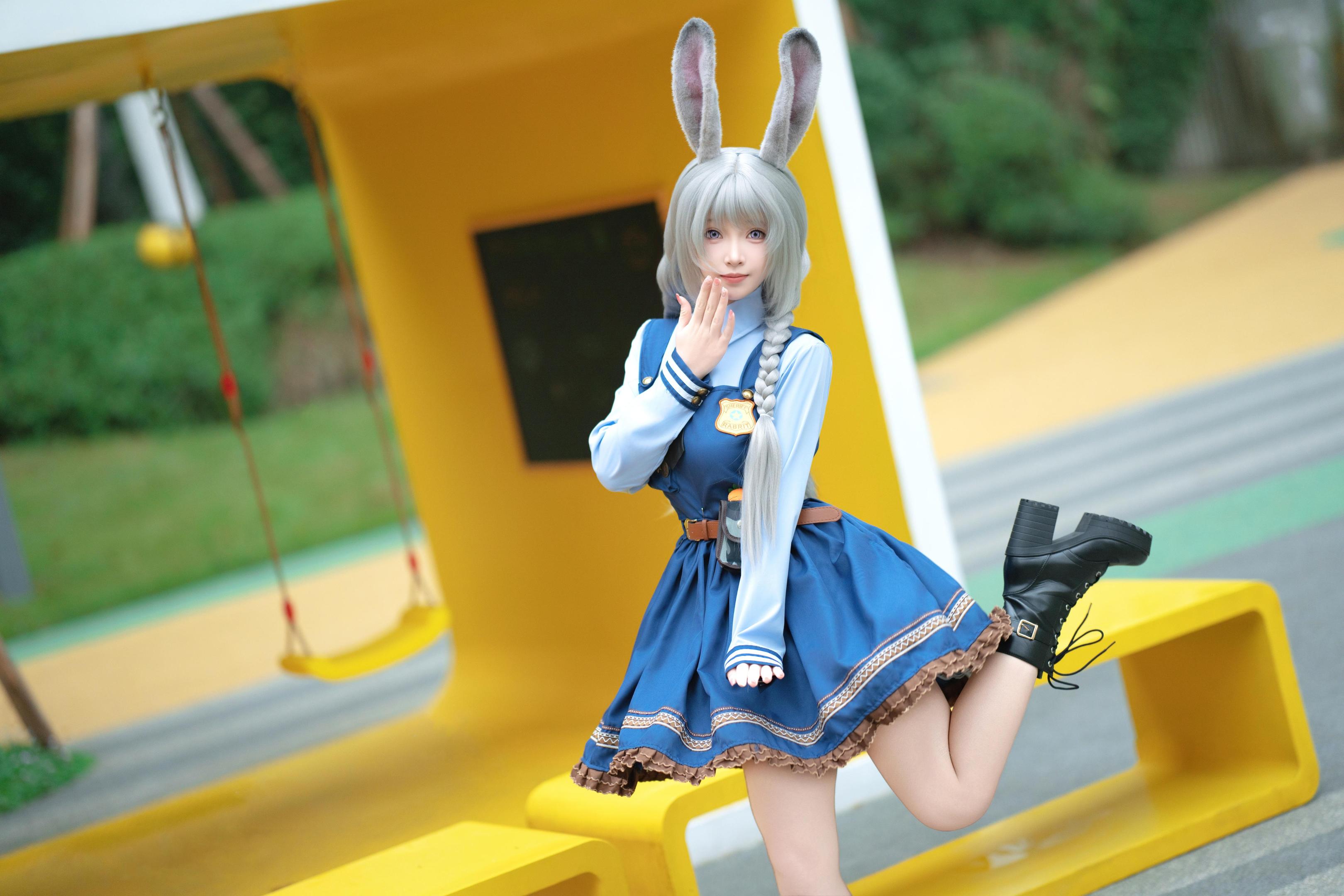 [cosplay] Bangni邦尼 - Cảnh sát thỏ: cảnh sát thỏ tai thỏ đồng phục xanh, xẻ cao dây buộc, quy mô lớn 72P8V