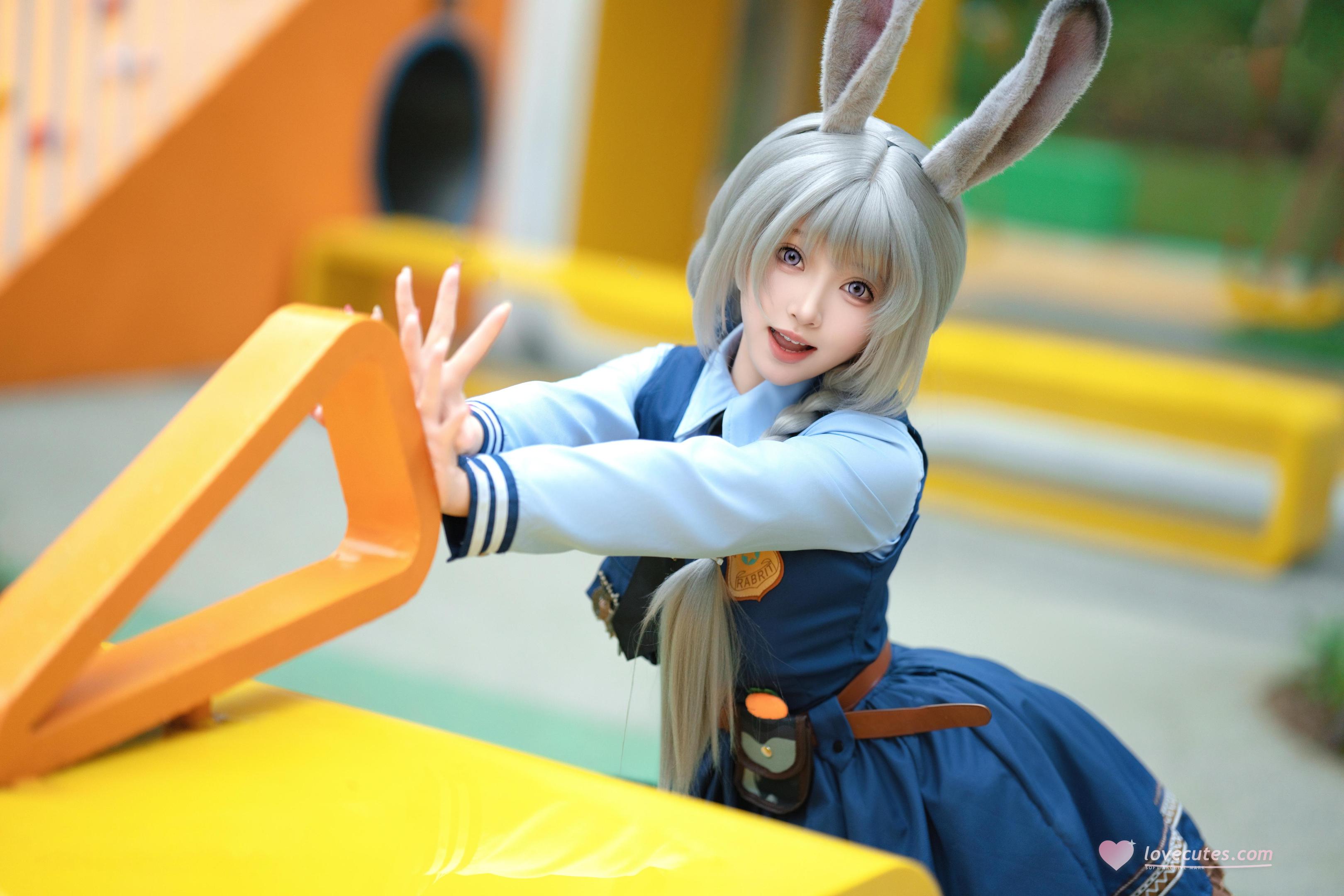 [cosplay] Bangni邦尼 - Cảnh sát thỏ: cảnh sát thỏ tai thỏ đồng phục xanh, xẻ cao dây buộc, quy mô lớn 72P8V