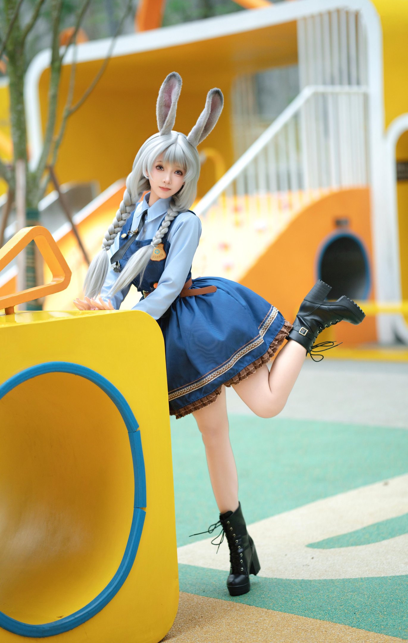 [cosplay] Bangni邦尼 - Cảnh sát thỏ: cảnh sát thỏ tai thỏ đồng phục xanh, xẻ cao dây buộc, quy mô lớn 72P8V
