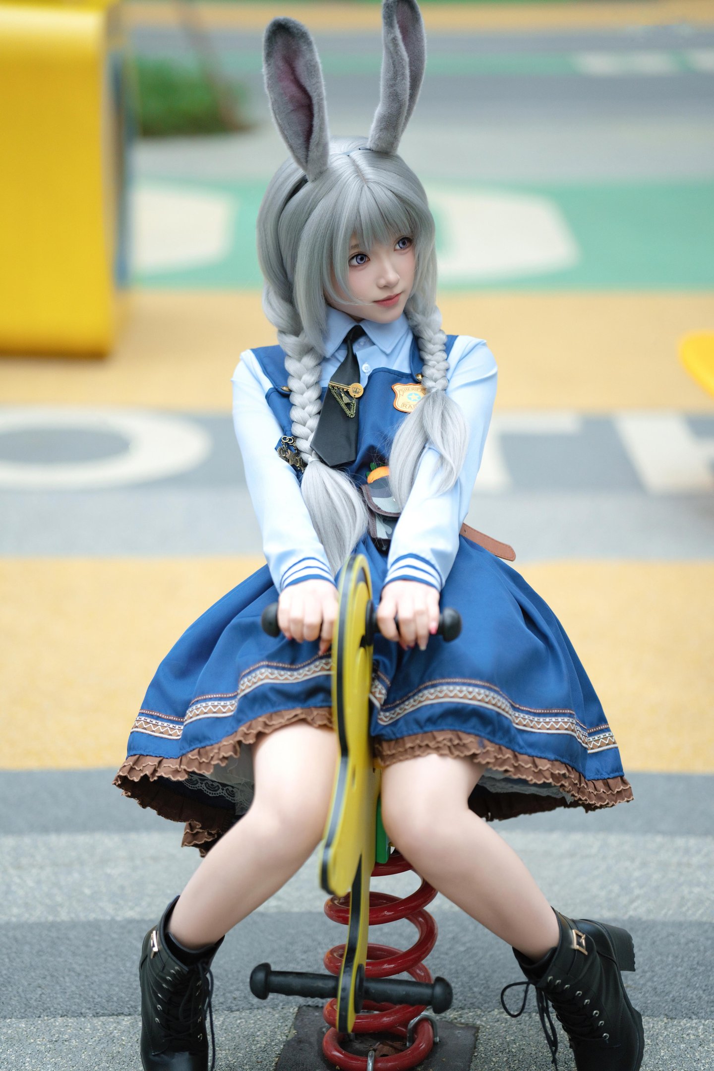 [cosplay] Bangni邦尼 - Cảnh sát thỏ: cảnh sát thỏ tai thỏ đồng phục xanh, xẻ cao dây buộc, quy mô lớn 72P8V