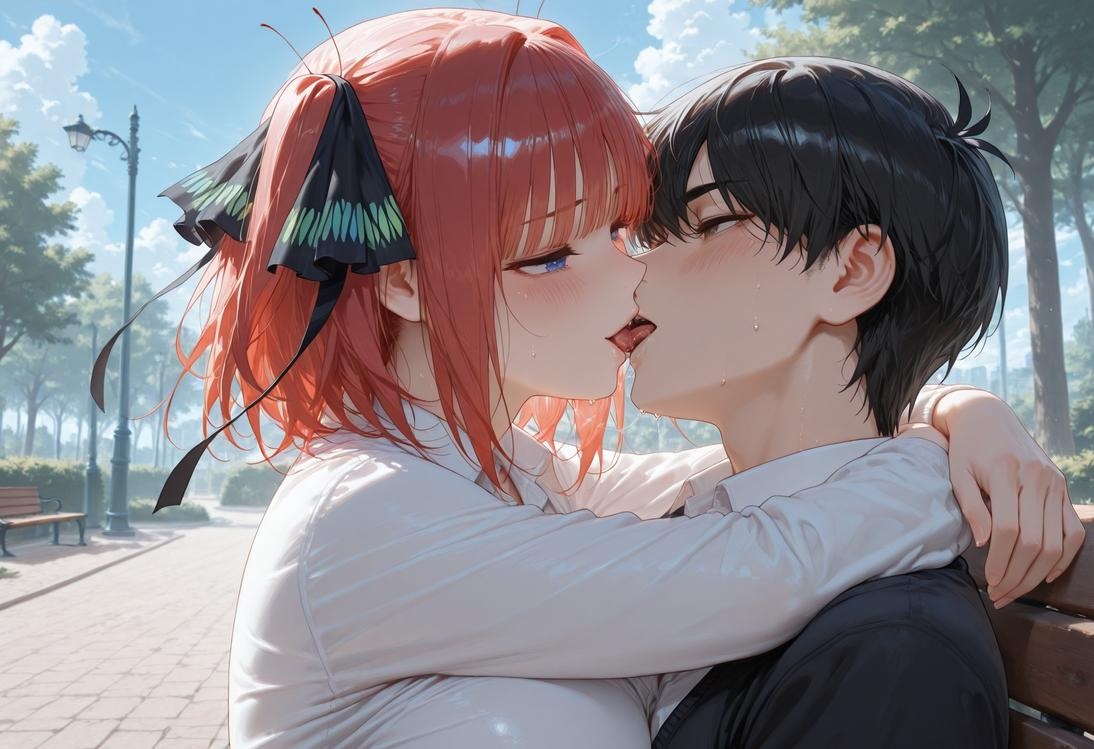 AI Generated Anime Girl - The Quintessential Quintuplets Nakano Nino Chikan Train: Lace Lingerie School Uniform 325P