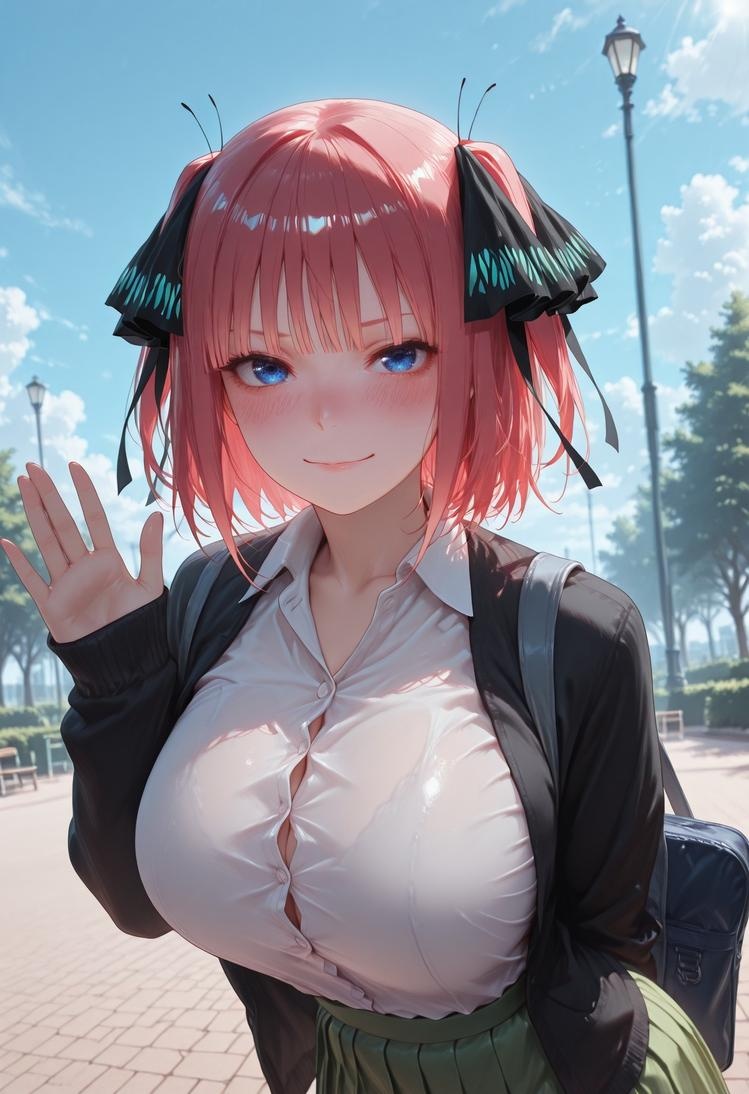 AI Generated Anime Girl - The Quintessential Quintuplets Nakano Nino Chikan Train: Lace Lingerie School Uniform 325P