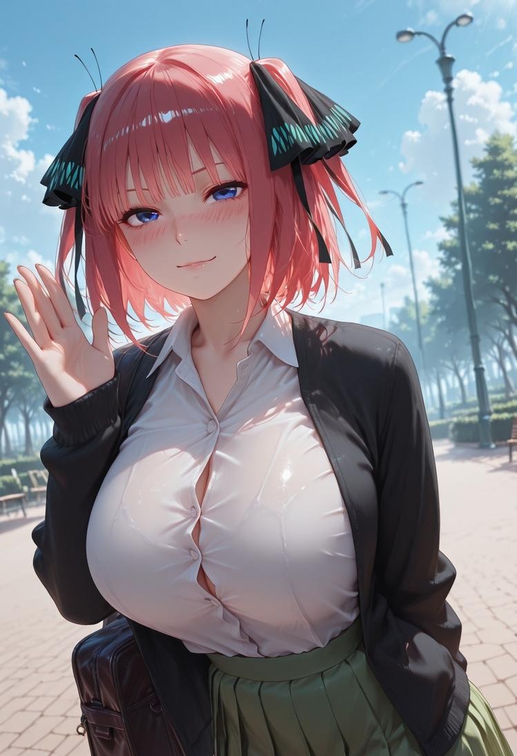AI Generated Anime Girl - The Quintessential Quintuplets Nakano Nino Chikan Train: Lace Lingerie School Uniform 325P
