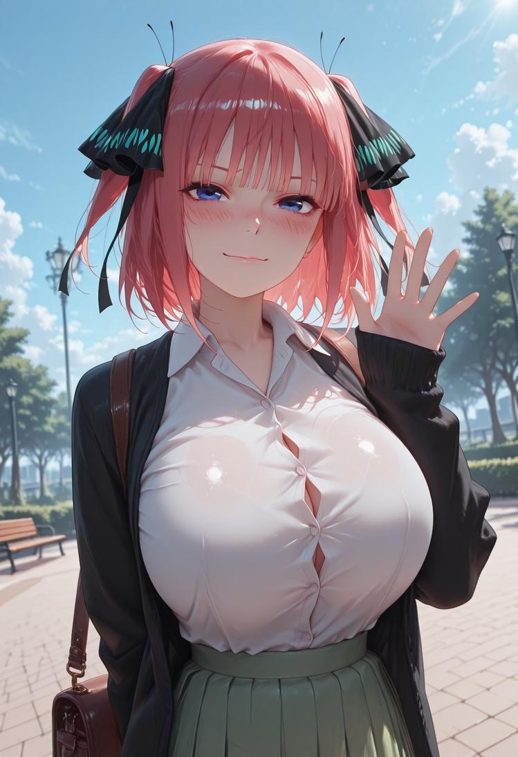 AI Generated Anime Girl - The Quintessential Quintuplets Nakano Nino Chikan Train: Lace Lingerie School Uniform 325P