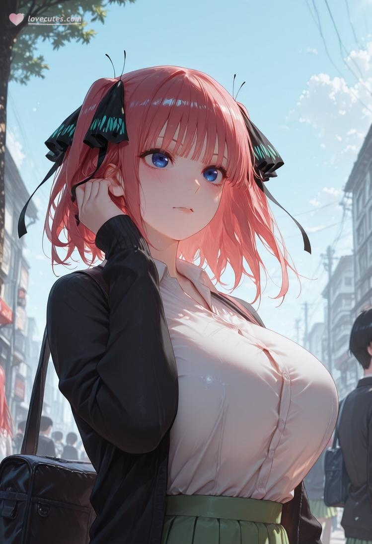 AI Generated Anime Girl - The Quintessential Quintuplets Nakano Nino Chikan Train: Lace Lingerie School Uniform 325P