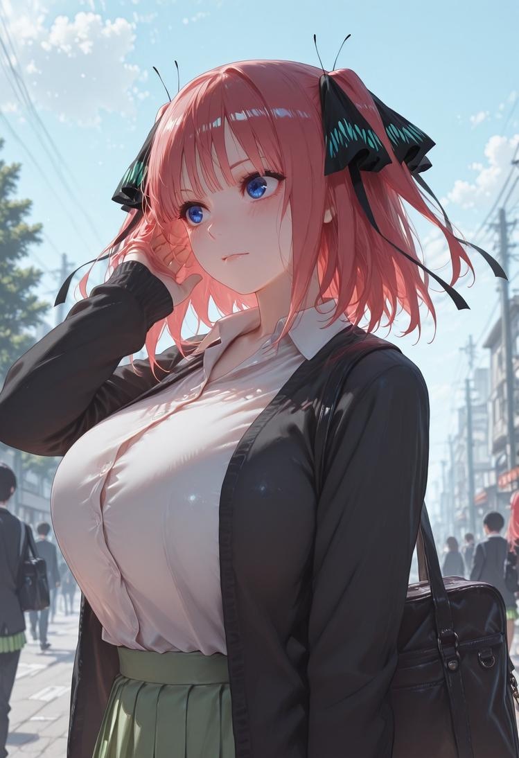 AI Generated Anime Girl - The Quintessential Quintuplets Nakano Nino Chikan Train: Lace Lingerie School Uniform 325P