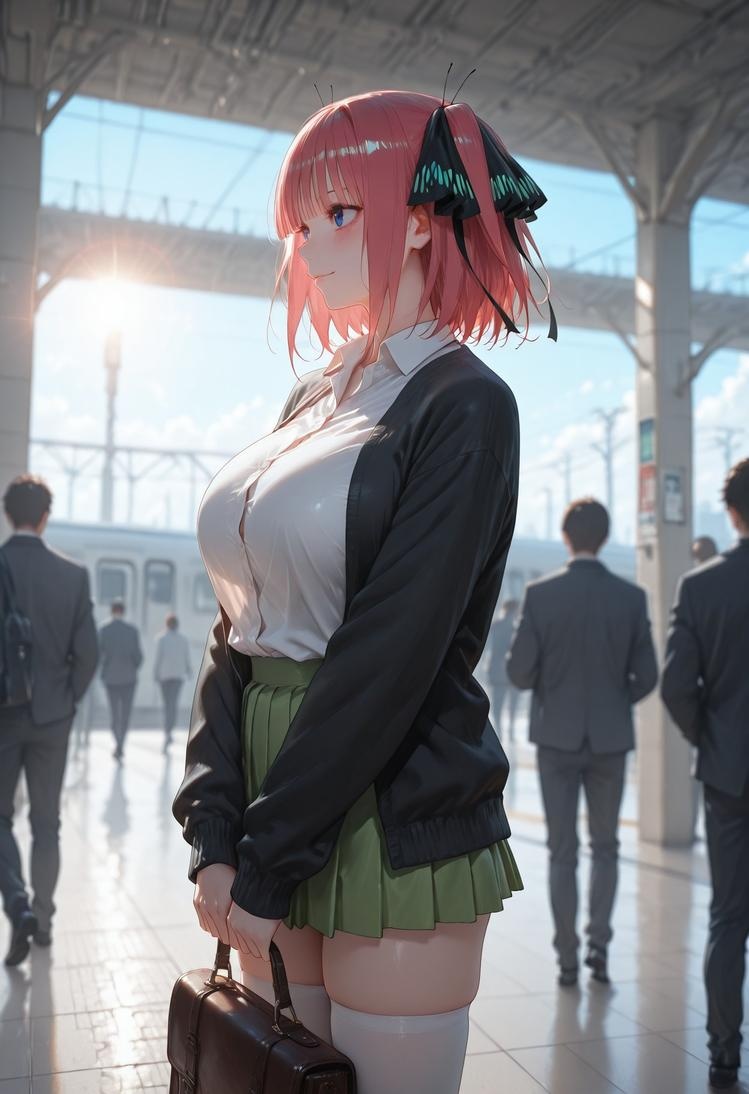 AI Generated Anime Girl - 五等分的新娘 中野二乃 痴汉列车：蕾丝内衣学生装 325P