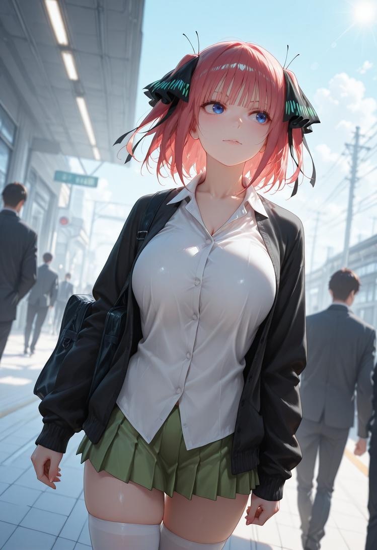 AI Generated Anime Girl - 五等分的新娘 中野二乃 痴汉列车：蕾丝内衣学生装 325P