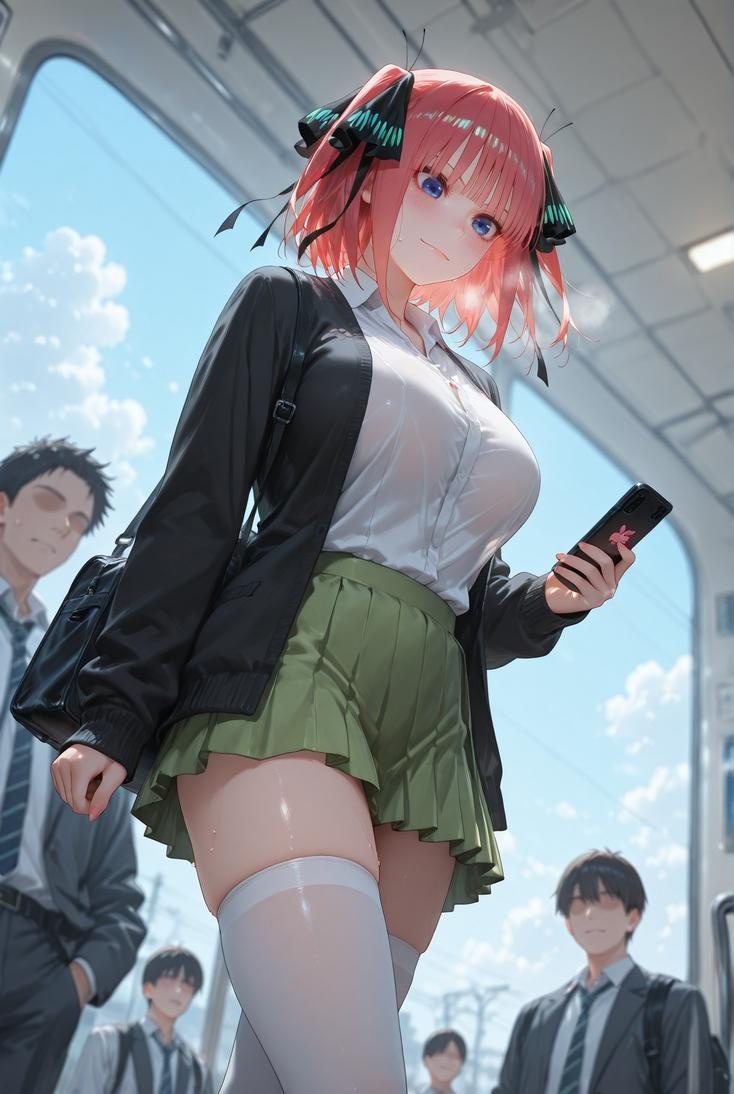 AI Generated Anime Girl - 五等分的新娘 中野二乃 痴汉列车：蕾丝内衣学生装 325P