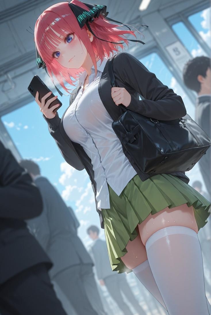 AI Generated Anime Girl - 五等分的新娘 中野二乃 痴汉列车：蕾丝内衣学生装 325P