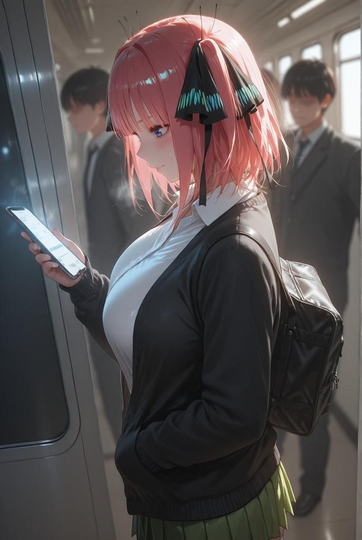 AI Generated Anime Girl - 五等分的新娘 中野二乃 痴汉列车：蕾丝内衣学生装 325P