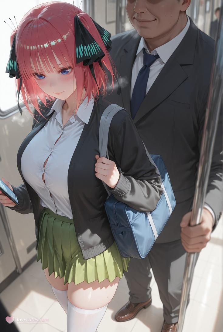 AI Generated Anime Girl - 五等分的新娘 中野二乃 痴汉列车：蕾丝内衣学生装 325P