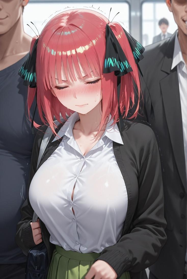 AI Generated Anime Girl - 五等分的新娘 中野二乃 痴汉列车：蕾丝内衣学生装 325P