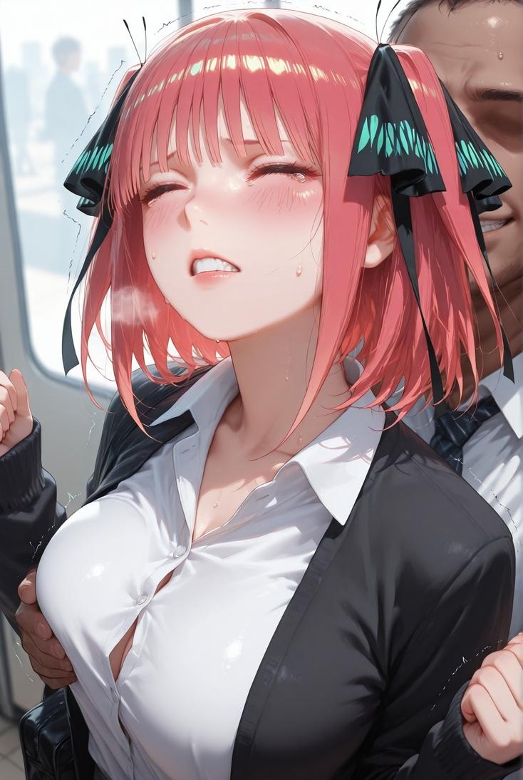 AI Generated Anime Girl - 五等分的新娘 中野二乃 痴汉列车：蕾丝内衣学生装 325P