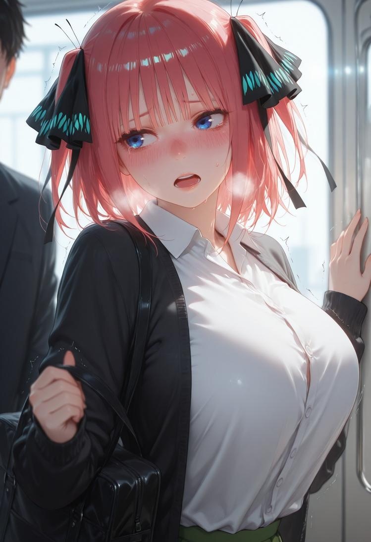 AI สร้างสาวอนิเมะ - 五等分的新娘 中野二乃 痴汉列车：蕾丝内衣学生装 325P