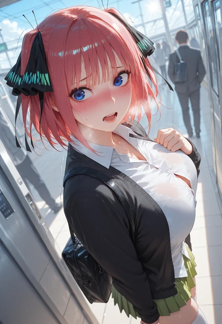 AI Generated Anime Girl - 五等分的新娘 中野二乃 痴汉列车：蕾丝内衣学生装 325P