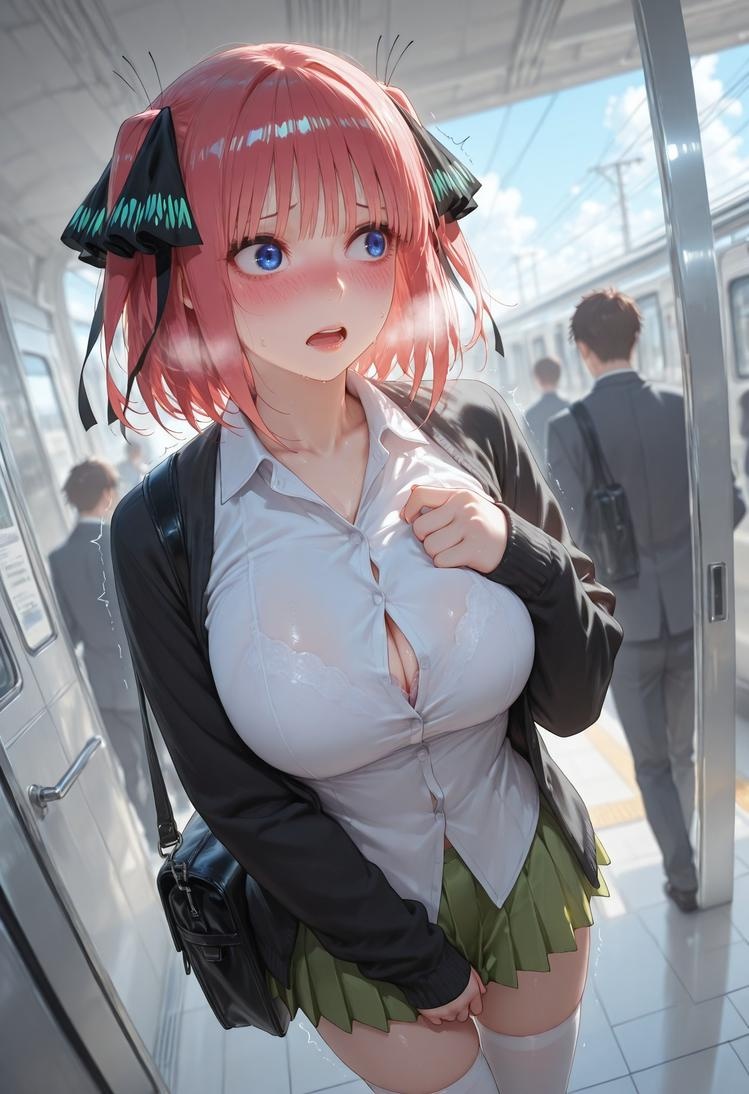 AI Generated Anime Girl - 五等分的新娘 中野二乃 痴汉列车：蕾丝内衣学生装 325P