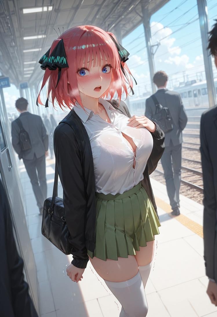 AI Generated Anime Girl - 五等分的新娘 中野二乃 痴汉列车：蕾丝内衣学生装 325P