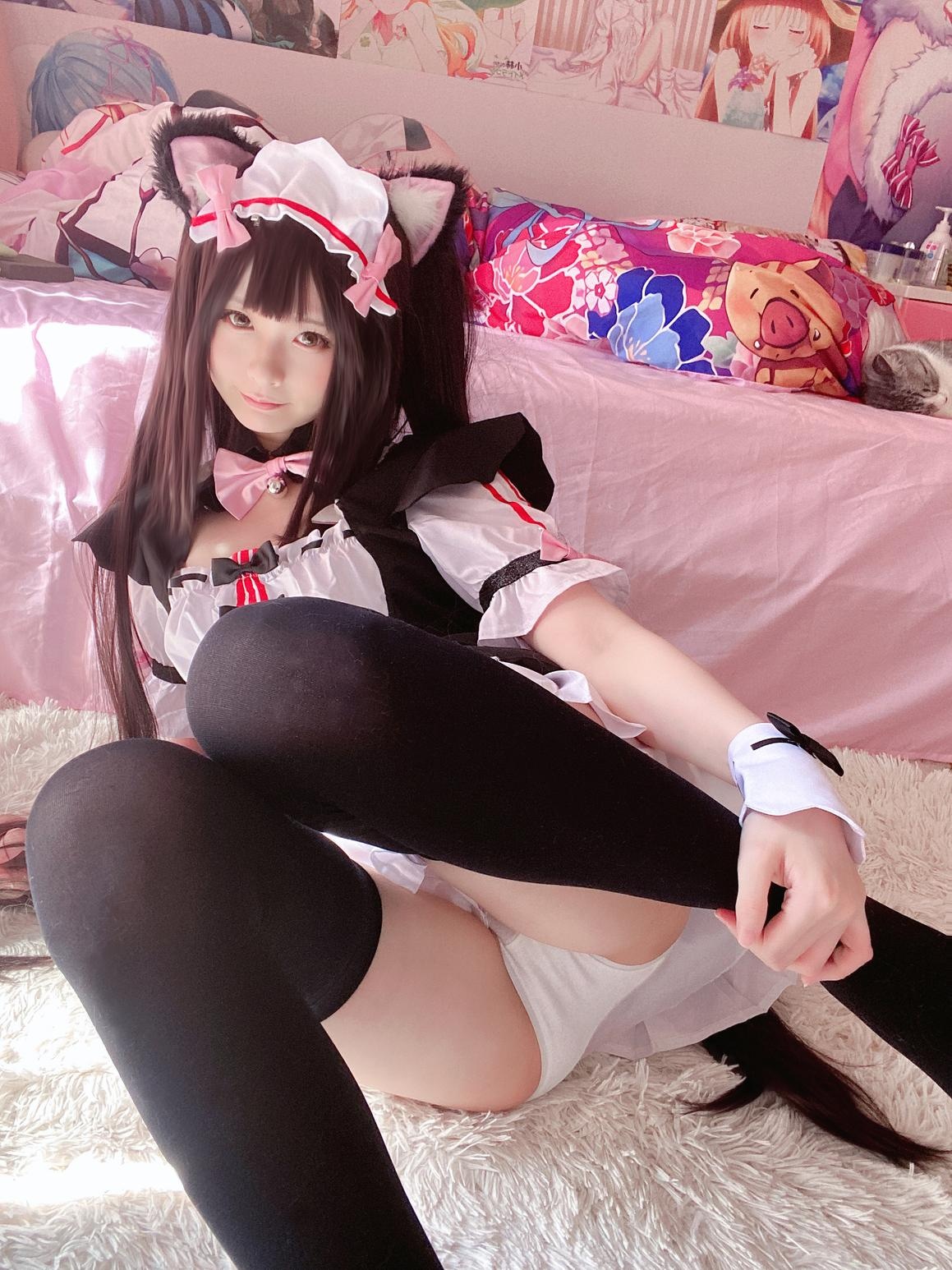 [cosplay] 习呆呆 - 巧克力猫娘：猫耳女仆黑丝全裸自拍 34P2V