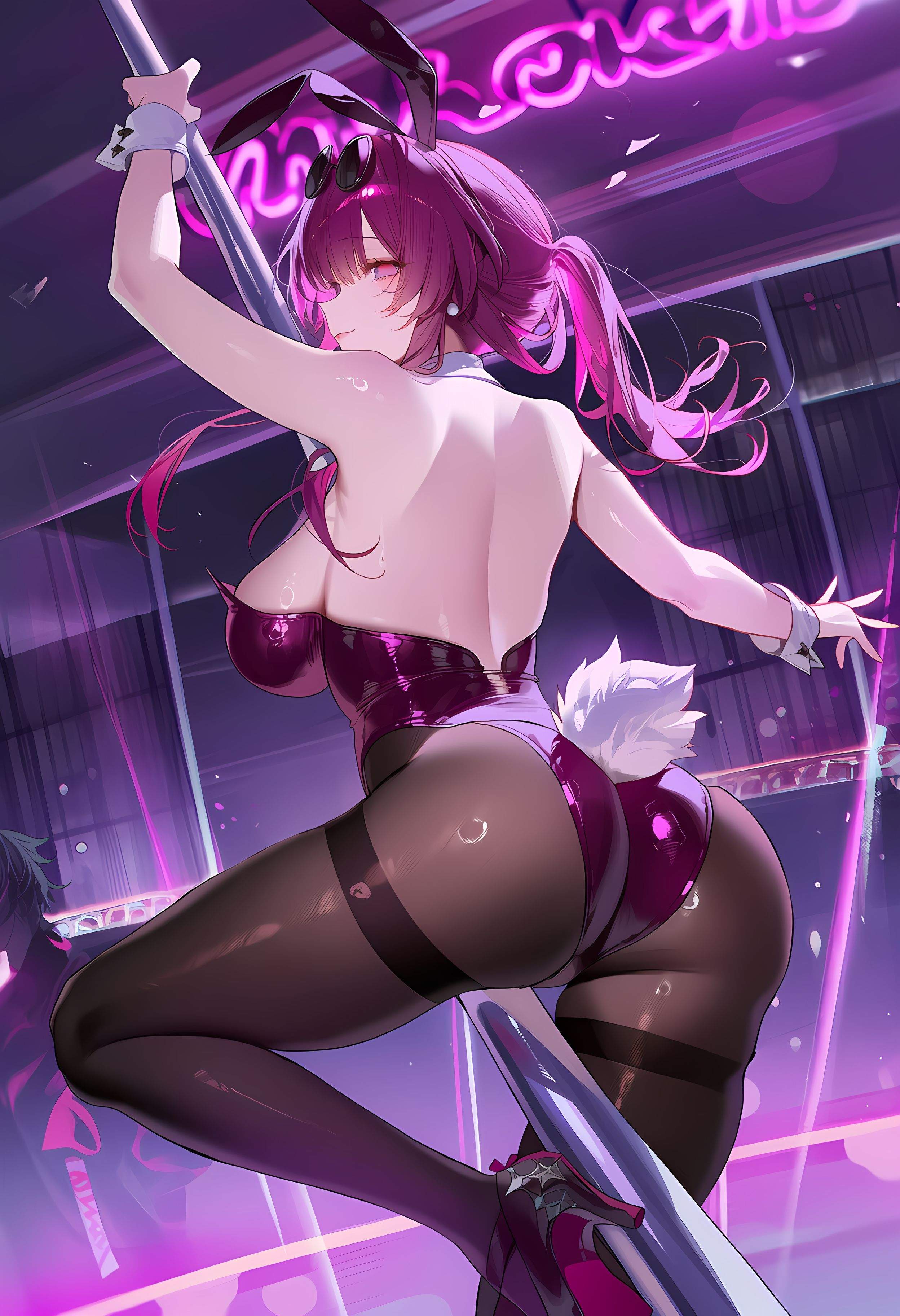 Cô gái anime do AI tạo ra - Kafka Bunny：兔 nữ lang, tất đen, giày cao gót lộ hang 395P