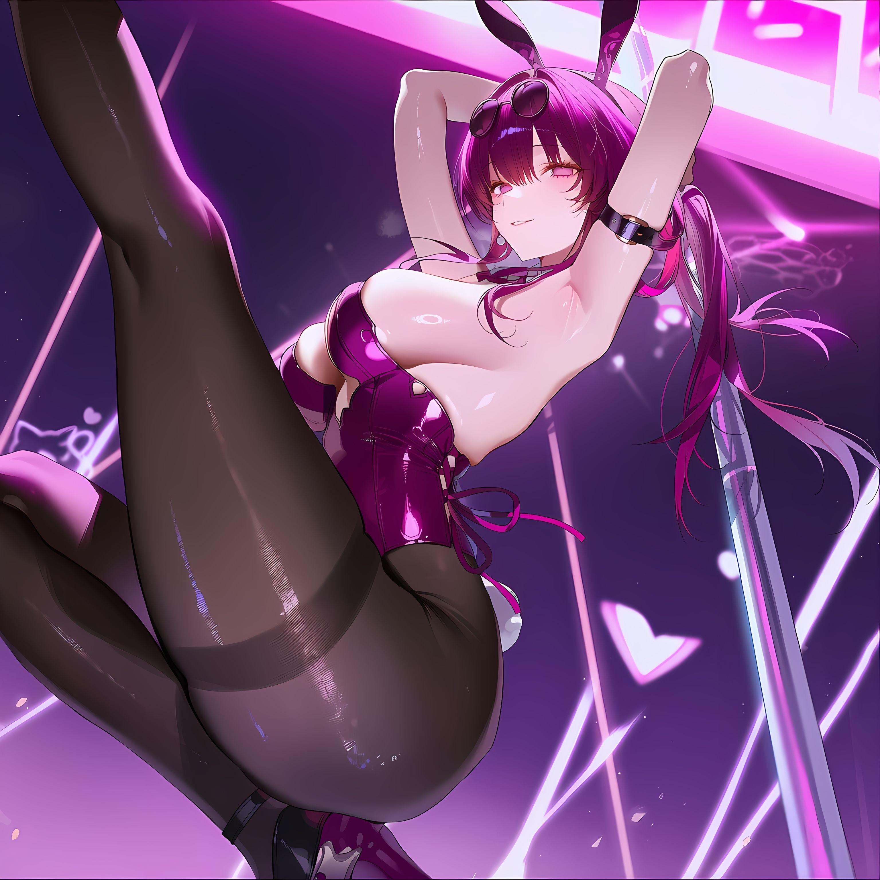 Cô gái anime do AI tạo ra - Kafka Bunny：兔 nữ lang, tất đen, giày cao gót lộ hang 395P