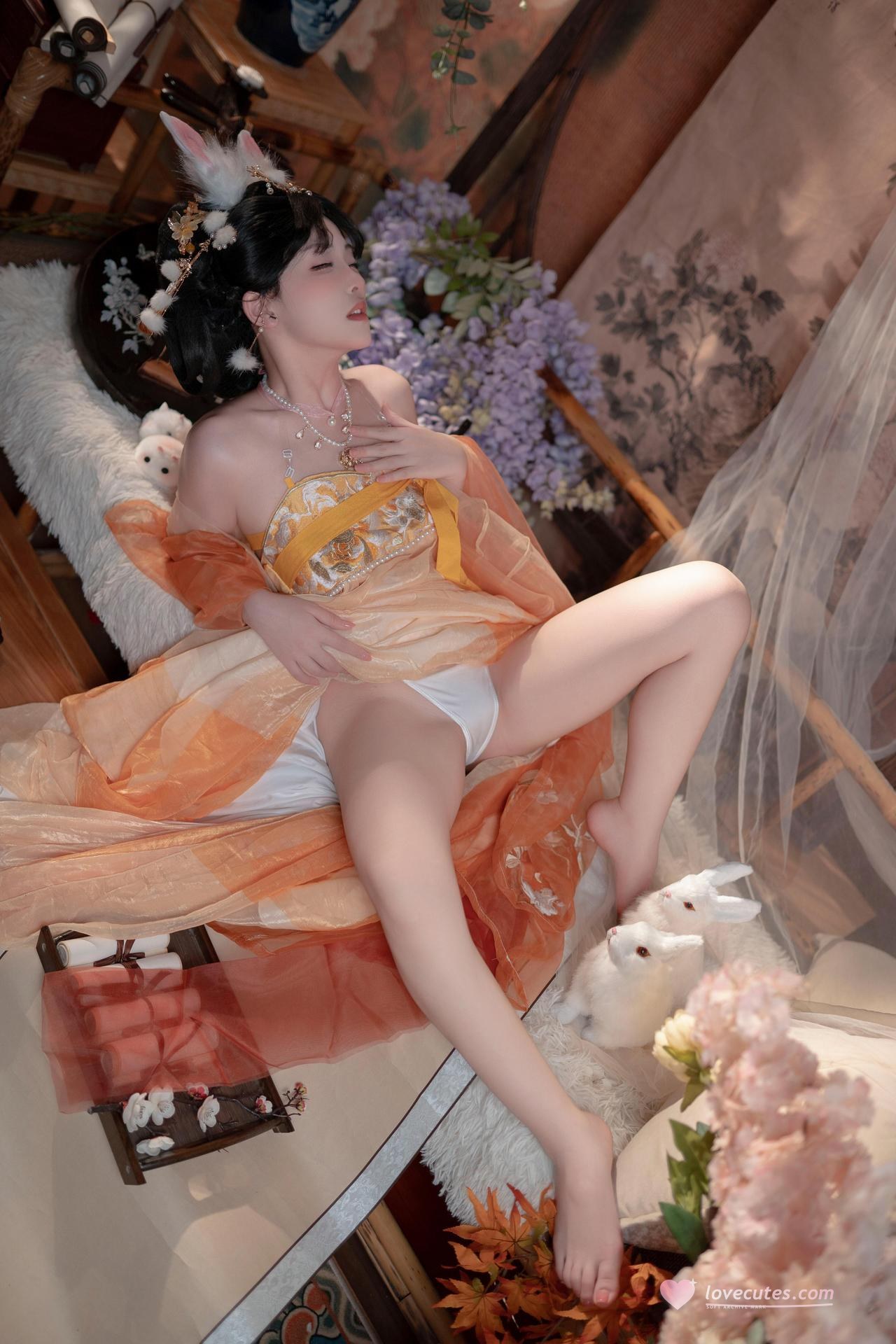 [私房] Bangni邦尼 - Thỏ Ngọc Tết Trung Thu: váy voan màu cam, tai thỏ, ảnh riêng tư dịp Trung Thu, chân dài quy mô lớn 88P7V