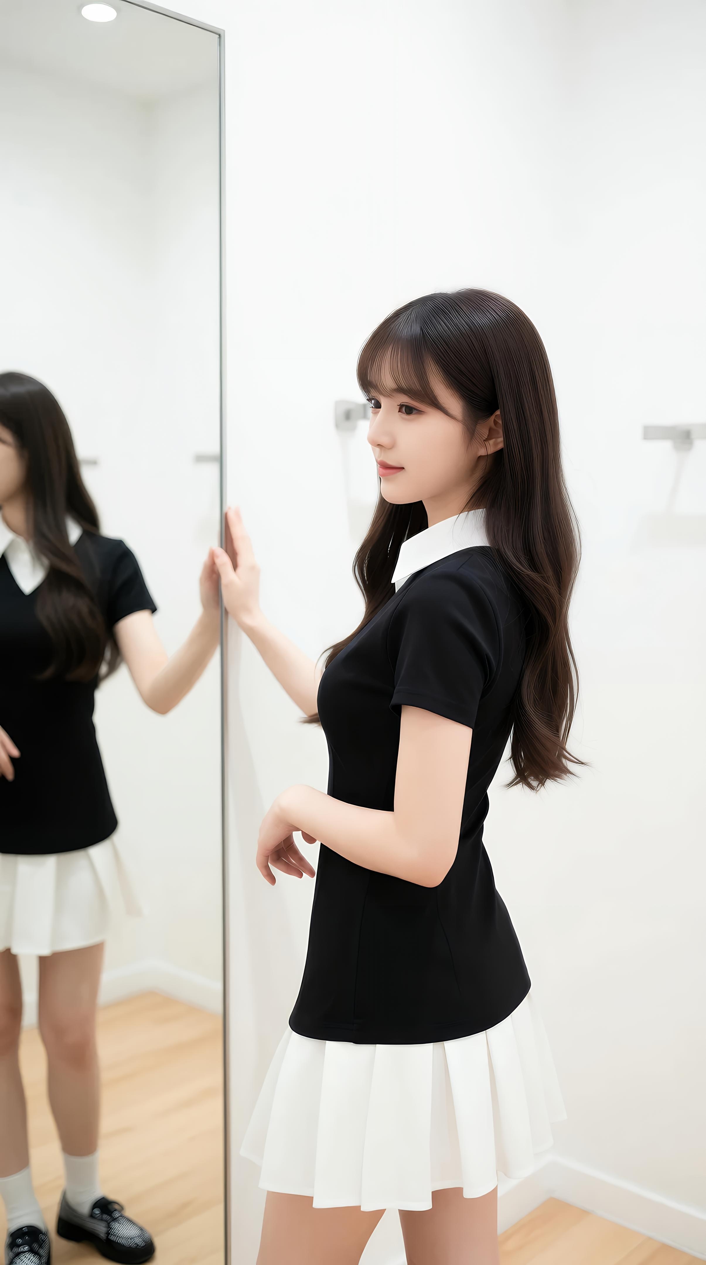 [AI美女] 夏甜ava - 商场短裙少女：黑色上衣白裙清纯写真 68P